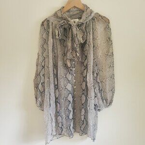Zimmermann Grey Silk Python Print Half Sleeve Blouse in Size 0